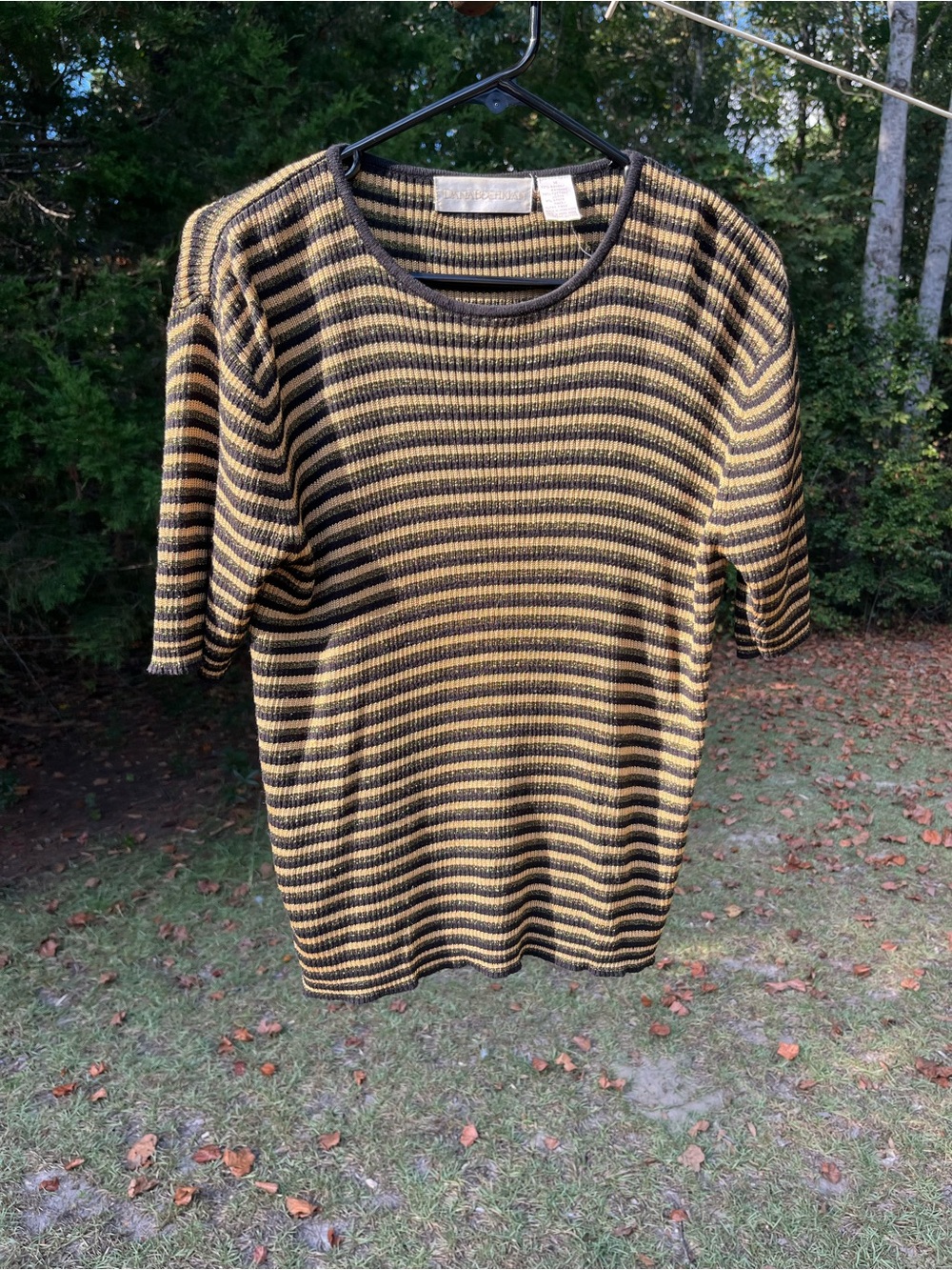 Dana Buchman Black & Gold Striped Crewneck Sweater